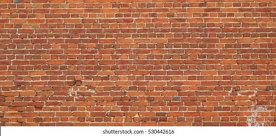 Red Brown Vintage Brick Wall With Shabby Structure. Horizontal Wide Brickwall Background. Grungy Red Brick Blank Wall Texture. Retro House Facade. Abstract Web Banner. Distressed Stonewall Surface - Shutterstock ID 530442616
