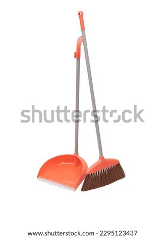 Red Brush and dustpan for cleaning the apartment isolated on a white background
