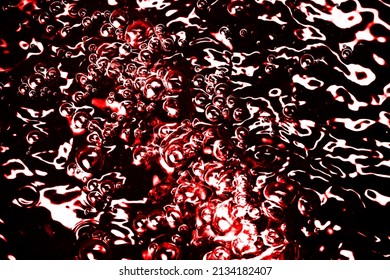 Red Bubbles Pattern. Eco Water Background. Boiling Water Bubbles. Air Bubble Background. Fizzy Water Texture. Blood Design Fluid. Dark Grunge Black Color Water Pattern.