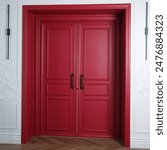 Red burgundy double doors on a light wall.