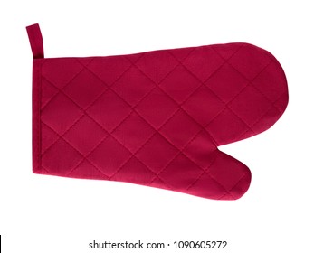 red, burgundy potholder, oven-glove isolated on white background