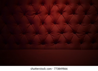 Red Burgundy Velvet Texture Or Background And Soft Tufted Fabric Furniture Diamond Pattern Decoration With Buttons.