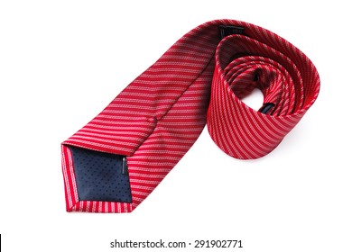 Red Business Neck Tie Silk On White Background.