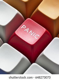 Red button marked panic on computer keyboard