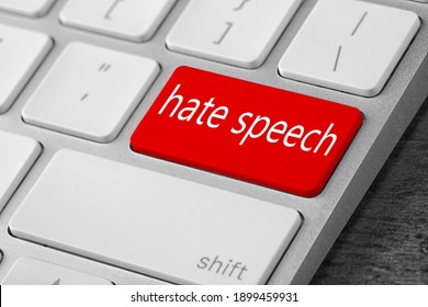 Red Button With Text Hate Speech On Computer Keyboard, Closeup