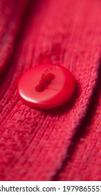 Red Button In Red Woolen Cardigan