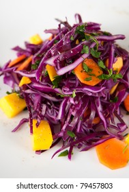 Red Cabbage Coleslaw With Carrots And Mango