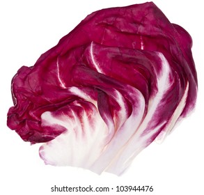 Red Cabbage Radicchio Rosso Single Leaf  Isolated On White