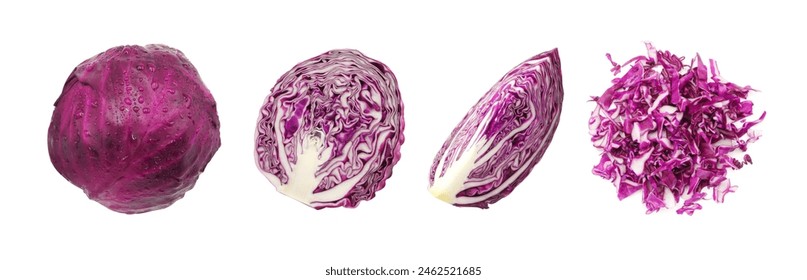 Red cabbage with slices collection isolated on white background , top view , flat lay. - Powered by Shutterstock