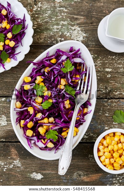 Red Cabbage Sweet Corn Salad Healthy Stock Photo Edit Now 548415568