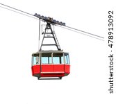 Red cable car isolated on white background. Retro technology and transportation theme. Object with clipping path.