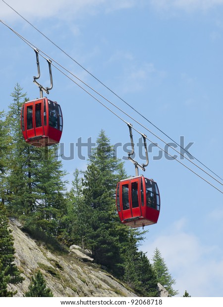 Red cable car\
lift at Chamonix mer de\
glace
