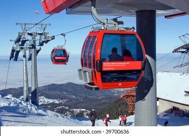 Red Cable Car In Winter