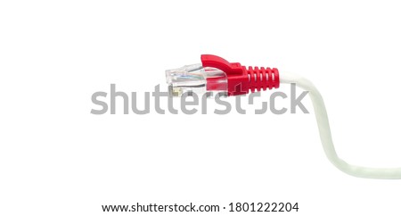 Red cable head,Connections of red network cable red lan cable background,on white with clipping path.