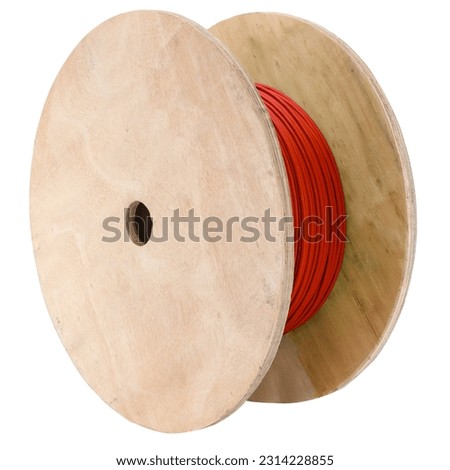 Red cable large spool, Roll - wooden spool. Cable drums. Industrial.