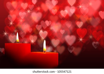 Red candles, with red hearts