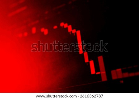 Red candlestick chart showing sharp stock market crash due to tariff policy or financial crisis, symbolizing economic downturn, trading panic, and global financial instability in vivid red tones.