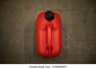 Red Canister Of Fuel. Liquid Container. Red Plastic. Fuel Tank.