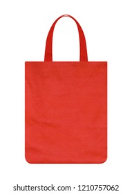 Red Canvas Tote Bag Isolated On White Background With Clipping Path. Mockup For Design