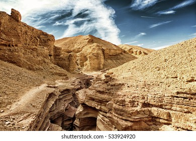 The Red Canyon geological attraction in the Eilat Mountains, Israel (HDR image with Black Gold filter)