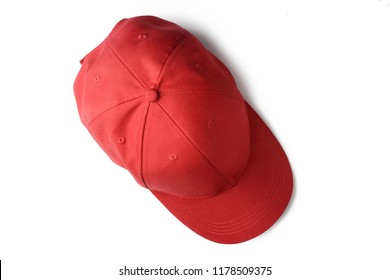 Red Cap Isolated On White Background, Top View.