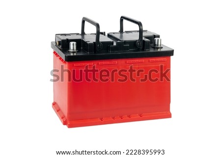 Red Car battery on white background. isolate