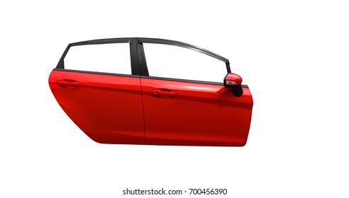 Red Car Door Isolated On White Background With Clip Path