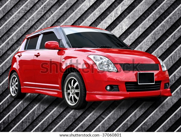red car on metal\
background