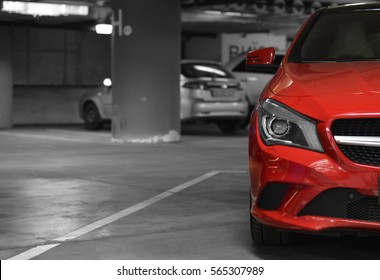 Red Car On The Underground Parking