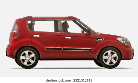 Red car with six seats photographed on white background - Shutterstock ID 2321012113