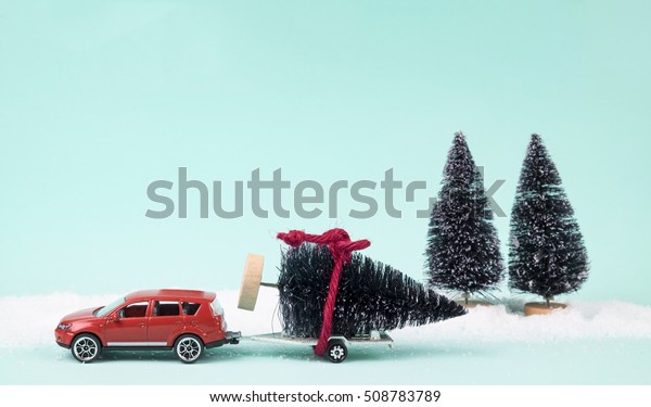 Red Car Trailer Carrying Christmas Tree Stock Photo 508783789 ...