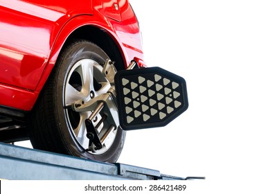 Red Car Wheel Test On White Background