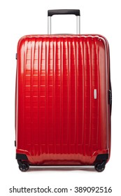 Red Carbon Suitcase Isolated On White