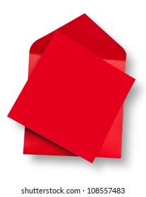 Red Card And Envelope With Shadow (clipping Path)