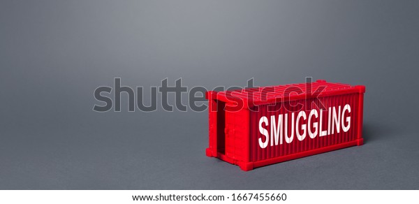 Red cargo shipping container with the word\
Smuggling. Traffic of prohibited goods and substances, bypassing\
customs control. Corruption, violation of the embargo,\
circumvention of sanctions.\
Import