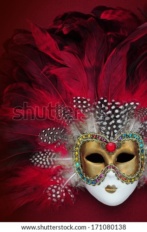 Red carnival mask with feathers 