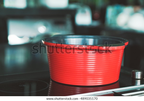 Red Cast Iron Cooking Pot On Stock Photo Edit Now 489035170