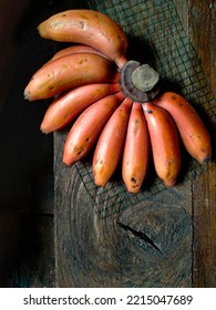 Red Cavendish Banana On Black Background 