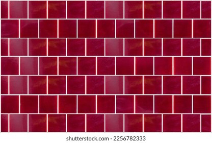 Red ceramic tile background. Old vintage ceramic tiles in red to decorate the kitchen or bathroom 