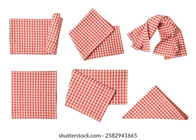 Red checked tablecloth set isolated on transparent background