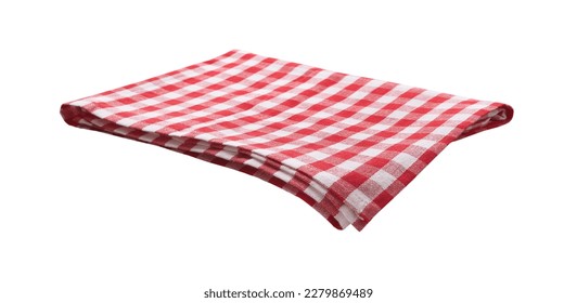 Red checkered napkin front view isolated on white background. Rustic chic style mockup perspective. - Shutterstock ID 2279869489
