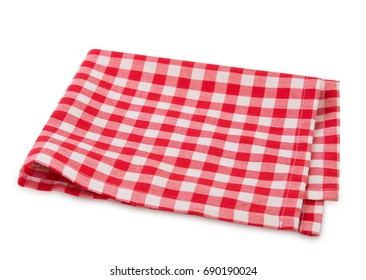 Red Checkered Picnic Clothes Isolated.Decorative Cotton Napkin.Plaid Gingham Towel.