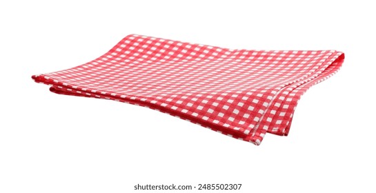 Red checkered picnic tablecloth isolated on white