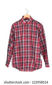 Red Checkered Shirt On Wooden Hanger