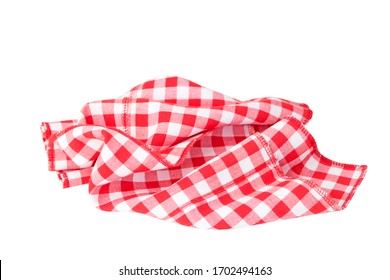  Red checkered tablecloth isolated on white background