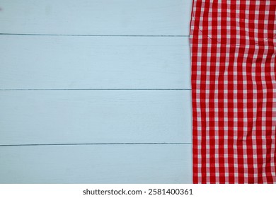 Red checkered tablecloth on the table