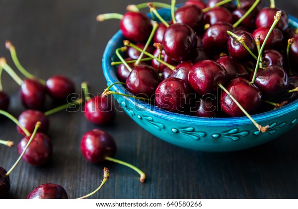 Red Cherries Green Ceramic Bowl On Stock Photo (Edit Now) 640580266
