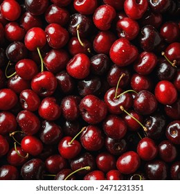 Red cherries are small, juicy fruits with a vibrant red hue. Bursting with sweet flavor, they're a summertime favorite, perfect for snacking straight from the tree or adding a pop of color to desserts - Powered by Shutterstock