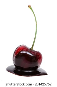 Red Cherry In Chocolate Dipped Isolated On White Background