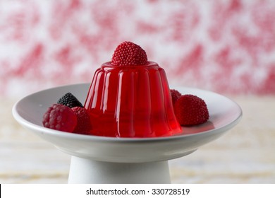 Red Cherry Gelatin Dessert Homemade on cakestand